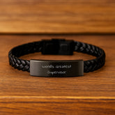 Funny Supervisor Gifts from Friends to World's Greatest Supervisor Christmas Unique Interlaced Leather Bracelet - Image 2